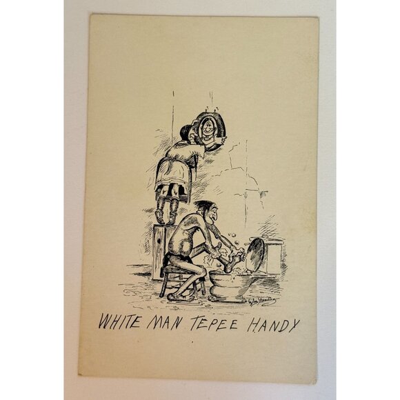 White Man Tepee Handy WM Standing Indian Artist Postcard Native American READ - Picture 1 of 7